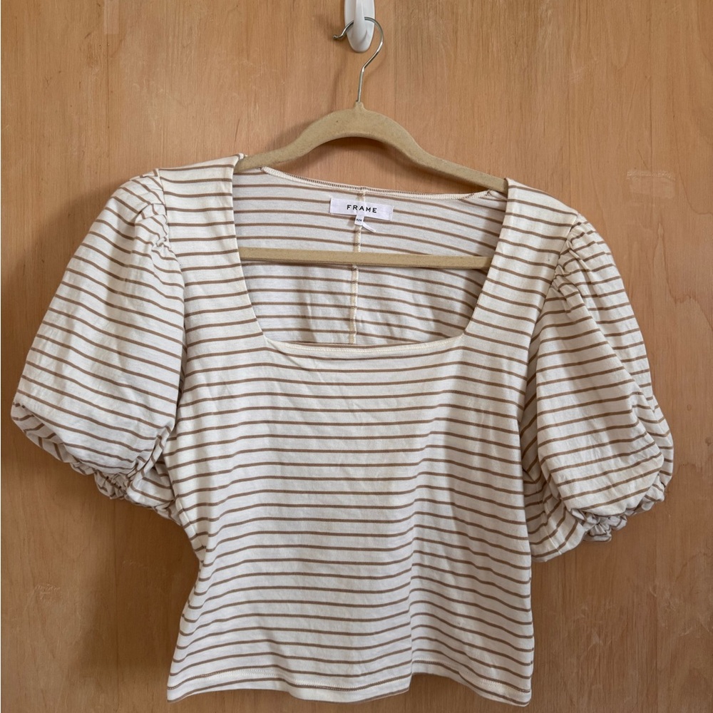 Frame Denim Women's Striped Puff Sleeve Top - Cream & Tan